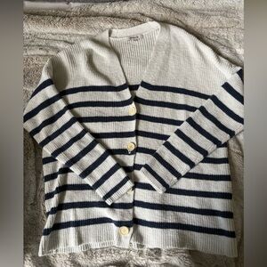 Madewell Striped Cream and Navy Button-Front Sweater Cardigan Size Medium